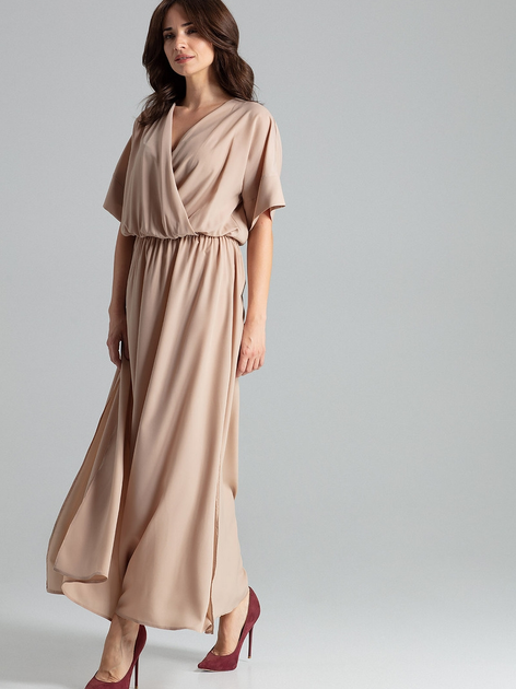 Sukienka trapezowa damska Lenitif L055 S Beżowa (5902194372718) - obraz 3