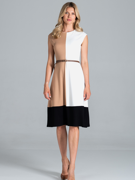 Sukienka trapezowa damska Figl M815 S Ecru/Brązowy/Czarna (5902194394819) - obraz 3