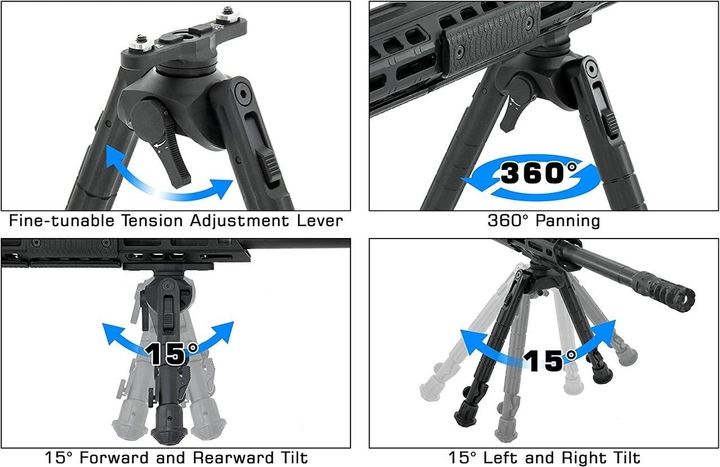 Сошки Leapers UTG Recon 360 TL, 140-180 мм, M-LOK, 3 позиции, поворотные, резиновые ножки, TL-BPM02 - изображение 2