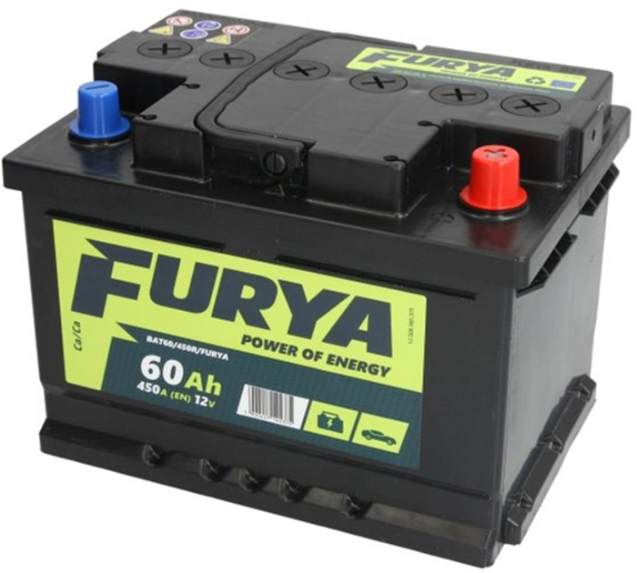 Аккумулятор FURYA 12В 60Ач/450А (R+ стандартные клеммы) 242x175x175 B13 (BAT60/450R/FURYA) - изображение 1