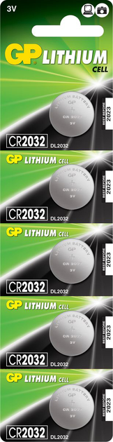 Літієві батарейки GP Lithium Cell 3.0V CR2032-U5 5 шт. (CR2032-U5) - зображення 1