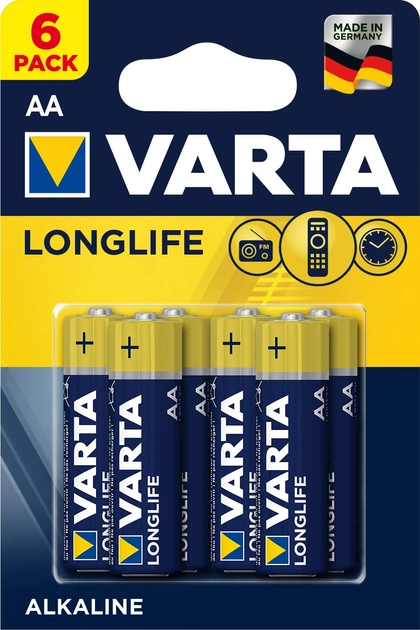Батарейка Varta Longlife AA BLI 6 Alkaline (4106101436) - зображення 1
