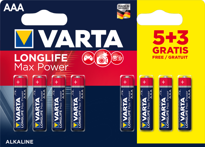 Baterie Varta Longlife Max Power 5 + 3 AAA (04703101428) - obraz 1