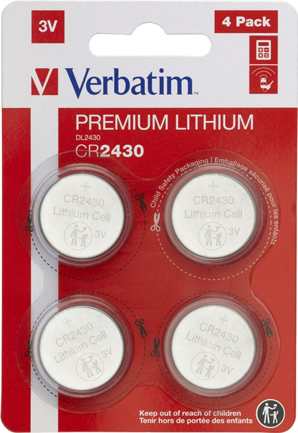 Батарейка Verbatim Premium CR2430 3 В 4 шт. Lithium (49534) - зображення 1