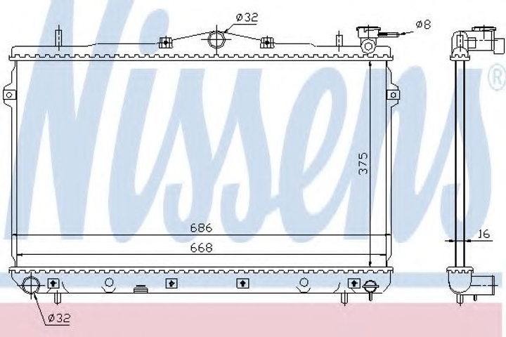 Радіатор охолодження HYUNDAI ELANTRA (J2/RD) (95-) (вир-во Nissens) Nissens (62298) - зображення 1