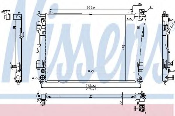 Радіатор охолодження KIA, HYUNDAI (вир-во Nissens) Nissens (675012) - зображення 1