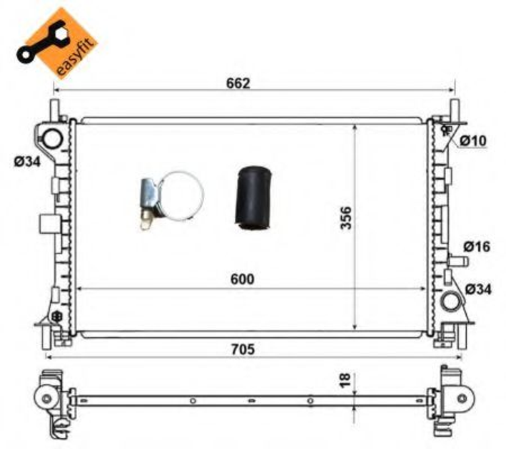 Радиатор охлаждения FORD FOCUS I (98-) (выр-во NRF) NRF (509615) - изображение 1