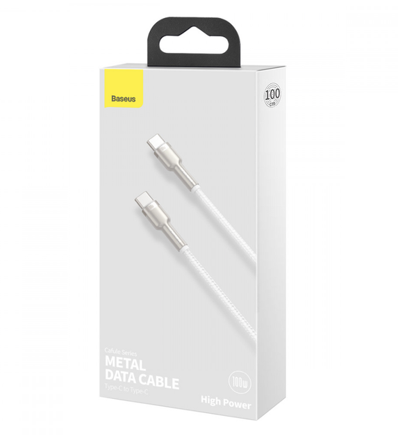 Кабель зарядный Baseus Cafule Metal Type-C to Type-C 100W 1м White (CATJK-C02) - изображение 4