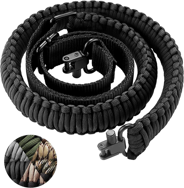 Двоточковий ремінь паракордовий збройовий CVLIFE тактичний чорний для довгоствольної зброї та карабінів, 4522585-black - зображення 1
