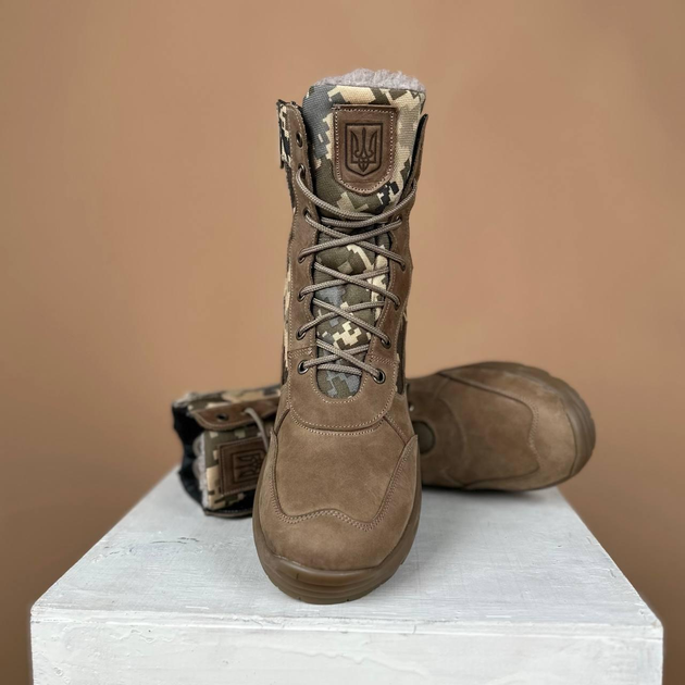 Тактичні берці натуральна шкіра та хутро койот піксель, двохкомпонентна підошва тактичне взуття 43 - зображення 2