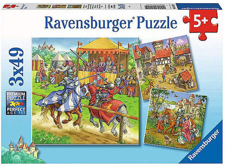Zestaw puzzli Ravensburger Turniej rycerski w średniowieczu 21 x 21 cm 3 x 49 elementów (4005556051502) - obraz 1
