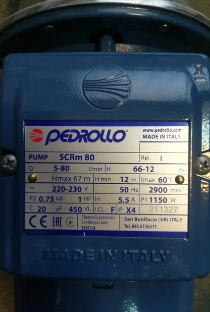 Pedrollo 5CRm 80 Багатоступеневий Насос (4.8 м³, 67 м, 0,75 кВт) - зображення 2