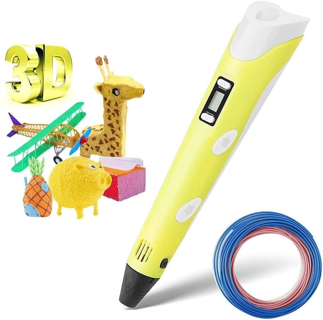 3D-ручка 3DPen с LCD экраном полный набор пластик и трафареты жёлтый - изображение 2