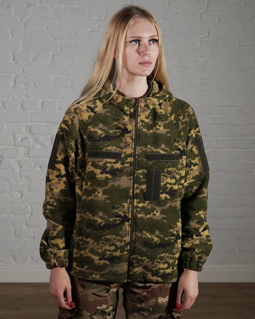 Женская военная тактическая флисовая кофта с капюшоном р. M Пиксель - изображение 1