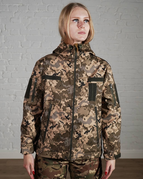 Женская военная тактическая куртка SoftShell трехслойная осень/зима р. XL Пиксель - изображение 1