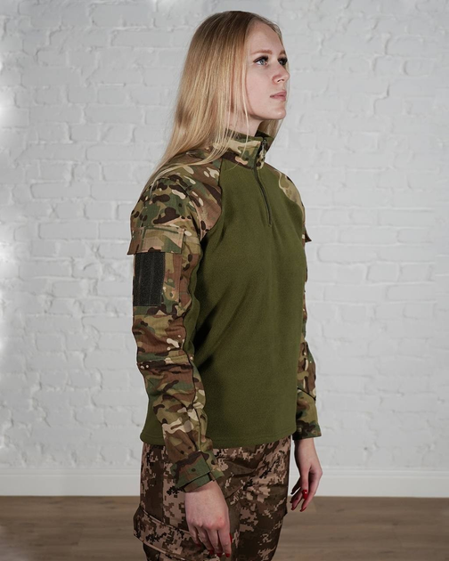 Женский военный тактический убакс флисовый с рукавами рип-стоп и подкладкой из флиса р. XL Мультикам-олива - изображение 2