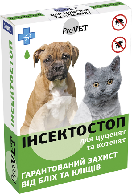 Капли от блох и клещей ProVET Инсектостоп для котят и щенков, 6 пипеток по 0,5 мл (4820150200275/4823082409808) 