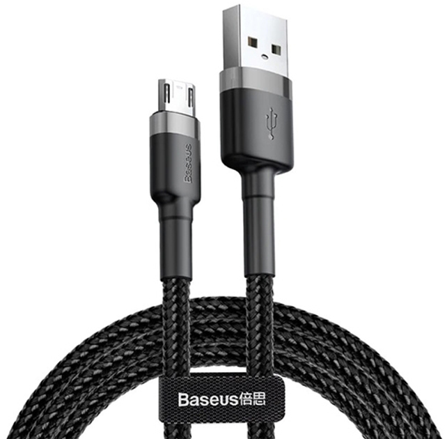 Kabel Baseus Cafule Cable USB for Micro 1.5A 2.0 m Szary/Czarny (CAMKLF-CG1) - obraz 1