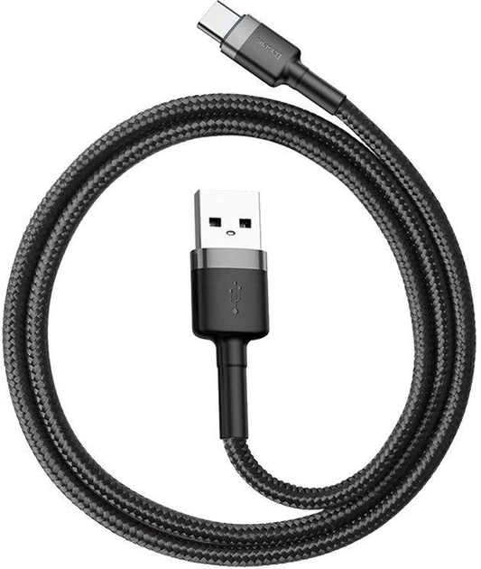 Kabel Baseus Cafule Cable USB for Type-C 2A 2.0 m Szary/Czarny (CATKLF-CG1) - obraz 1
