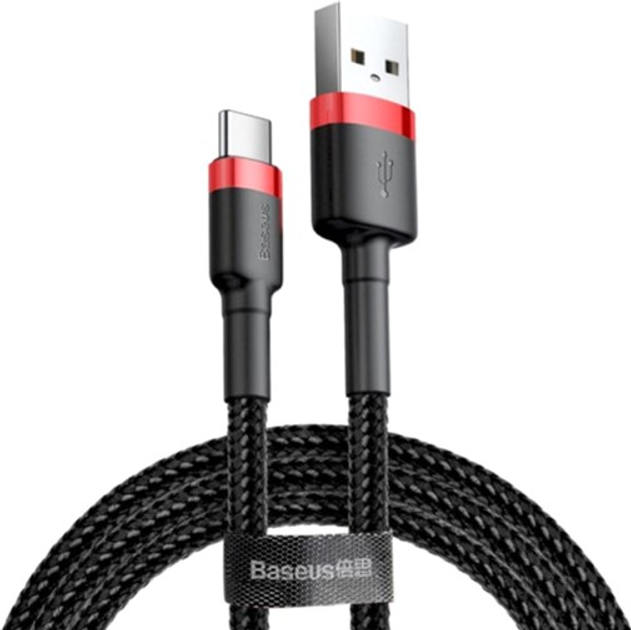 Кабель Baseus Cafule Cable USB for Type-C 2A 3 м Red+Black (CATKLF-U91) - зображення 1