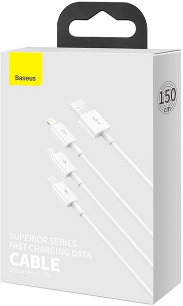 Kabel Baseus Superior Series USB do M+L+C 3.5A 1.5 m Biały (CAMLTYS-02) - obraz 2