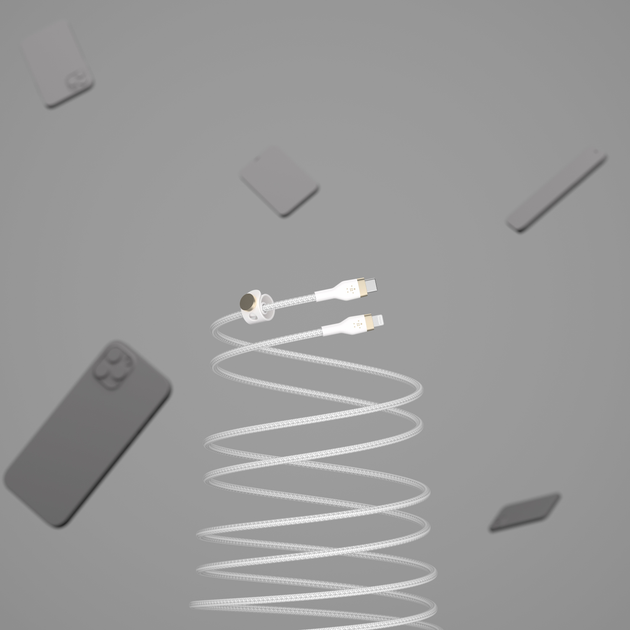 Kabel Belkin BRAIDED SILICONE USB-C - Lightning 1 m Biały (CAA011bt1MWH) - obraz 8