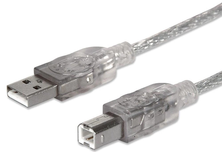 Kabel Manhattan USB 2.0 AM-BM 3 m Srebrny (766623340458) - obraz 1
