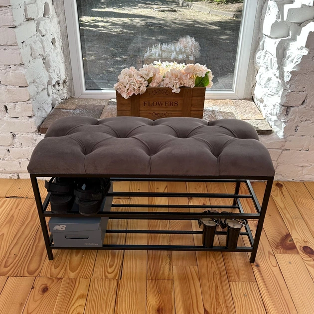 Банкетка с каретной стяжкой Mzavod 80 см, Черный каркас, Серо ...