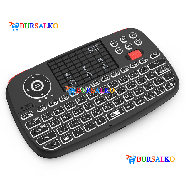Бездротова клавіатура міні Riitek Rii mini i4 NEW тачпад підключення по Bluetooth та USB передавачу російсько-англійська розкладка з підсвічуванням (0553BS) - зображення 2
