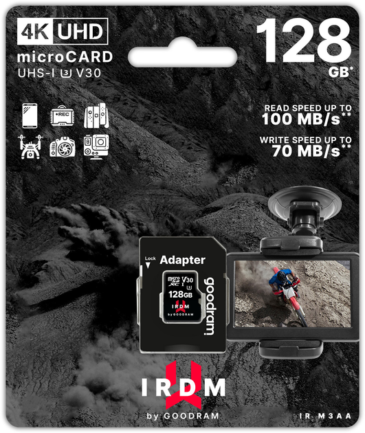 Karta pamięci GoodRam microSDXC 128GB UHS-I/U3 Class 10 IRDM + SD-adapter (IR-M3AA-1280R12) - obraz 1