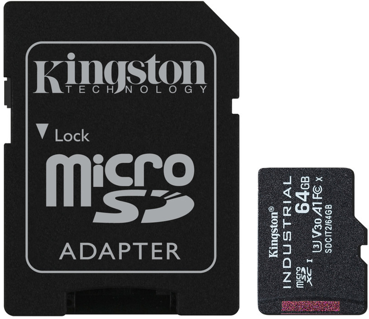 Karta pamięci Kingston microSDXC 64GB Industrial Class 10 UHS-I V30 A1 + SD-adapter (SDCIT2/64GB) - obraz 1