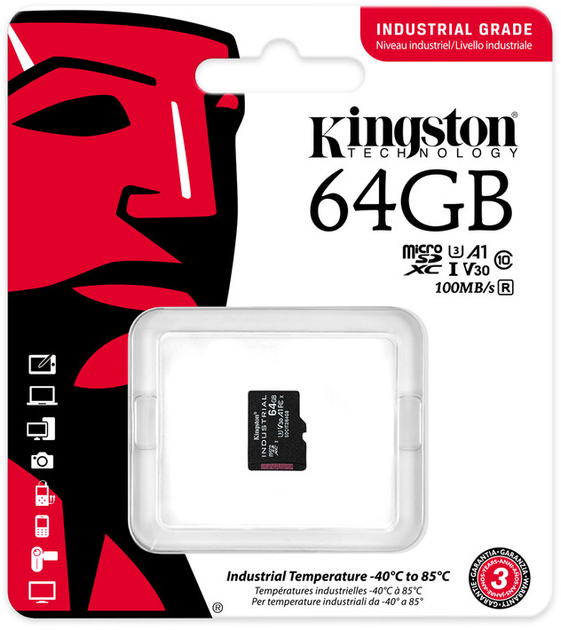 Karta pamięci Kingston microSDXC 64GB Industrial Class 10 UHS-I V30 A1 (SDCIT2/64GBSP) - obraz 3