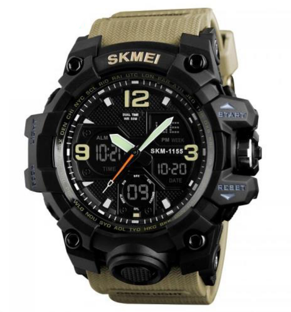 Наручные мужские часы Skmei 1155BKH с подсветкой 5 АТМ Khaki-Black (7_01109) - Фото 2 Наручные мужские часы Skmei 1155BKH с подсветкой 5 АТМ Khaki-Black (7_01109) - изображение 2