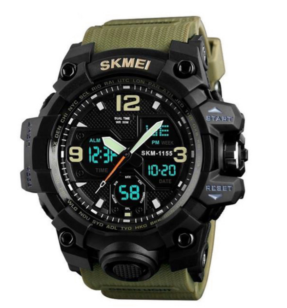 Наручные мужские часы Skmei 1155BKH с подсветкой 5 АТМ Khaki-Black (7_01109) - Фото 1 Наручные мужские часы Skmei 1155BKH с подсветкой 5 АТМ Khaki-Black (7_01109) - изображение 1
