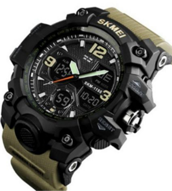 Наручные мужские часы Skmei 1155BKH с подсветкой 5 АТМ Khaki-Black (7_01109) - Фото 3 Наручные мужские часы Skmei 1155BKH с подсветкой 5 АТМ Khaki-Black (7_01109) - изображение 3