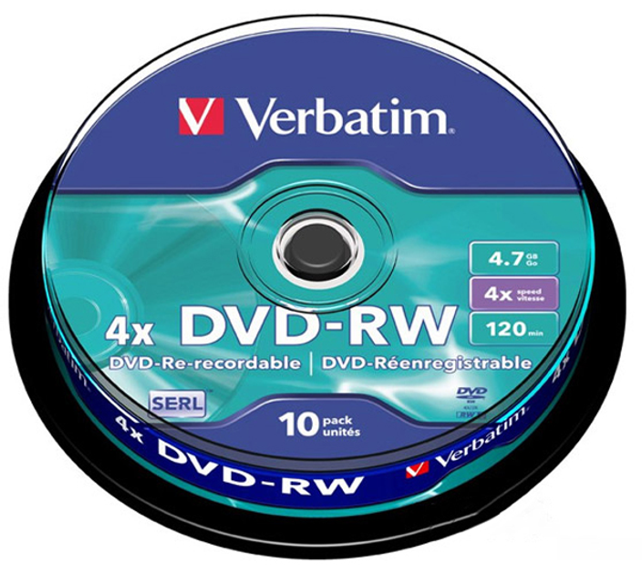 Dyski Verbatim DVD-RW 4.7 GB 4x Cake 10 szt (0023942435525) - obraz 1