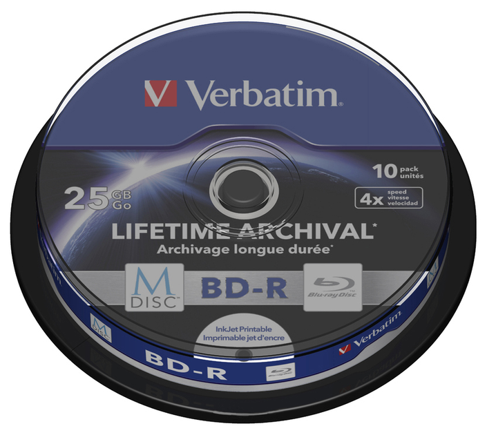 Dyski Verbatim M-Disc BD-R 25 GB 4x Cake 10 szt Printable (0023942438250) - obraz 1