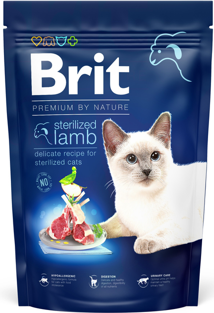 Сухий корм для стерилізованих котів Brit Premium by Nature Cat Sterilized Lamb з ягням 1.5 кг (8595602553167) - зображення 1