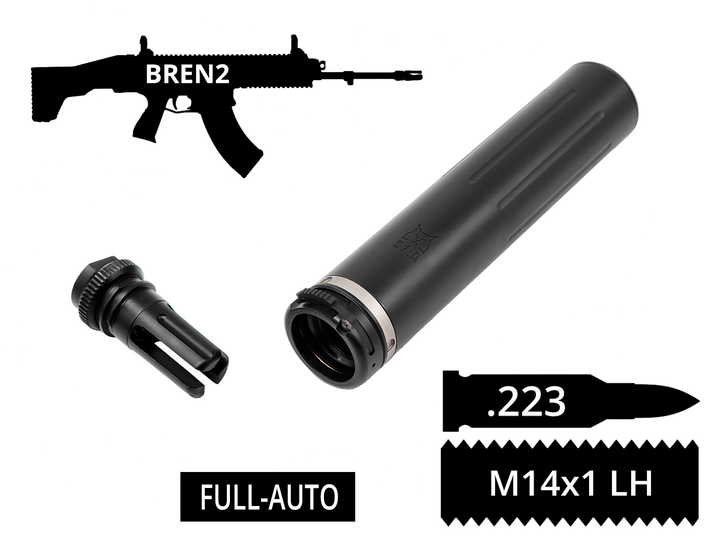 2в1 фулл-авто пбс+пламегас S.L.A. Military FH с быстросъемом .223 14x1 Lh CZ BREN2 - изображение 1