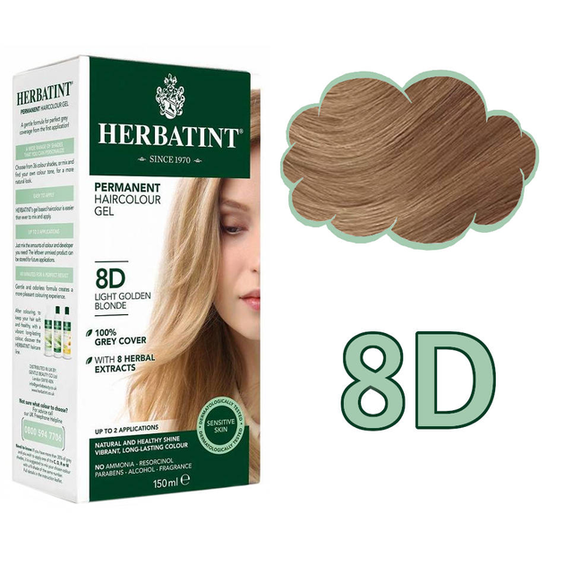 Żel-farba do włosów z utleniaczem Herbatint 8D Light Golden Blonde 150 ml (8016744805209) - obraz 1