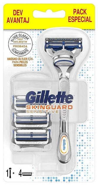 Zestaw golarka ręczna z wymiennym wkładem Gillette Skinguard Sensitive 4 szt (7702018516810) - obraz 1