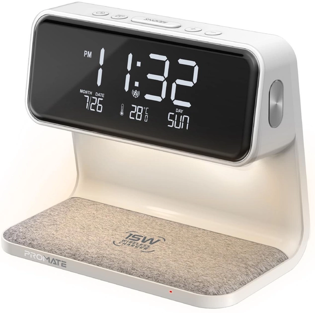 Акция на Настільний годинник-будильник Promate Lumix-15W LED White (lumix-15w.white) от Rozetka