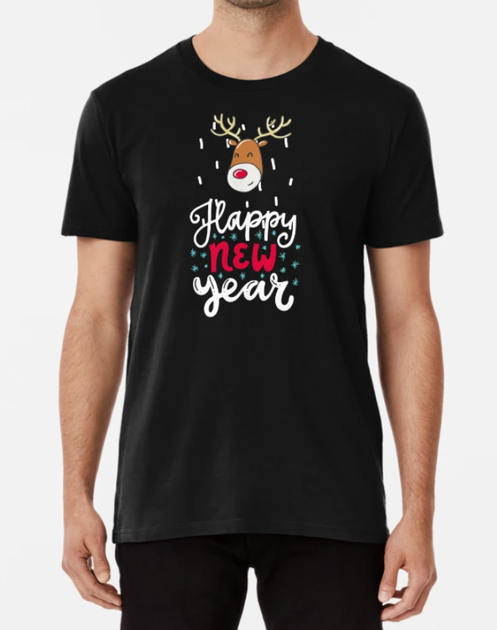 Мужская Новогодняя футболка Stedman с принтом Happy New Year Олень Черный S - Фото 1 Мужская Новогодняя футболка Stedman с принтом Happy New Year Олень Черный S - изображение 1