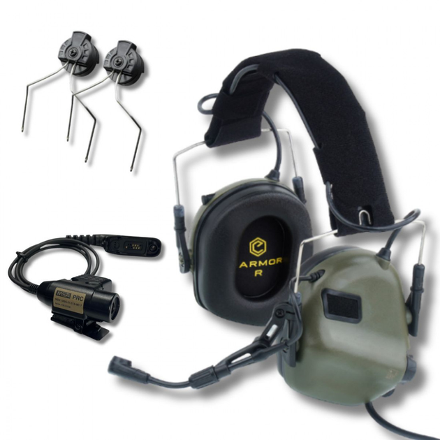 Тактичні активні навушники EARMOR M32 Mod4 та кнопка PTT з кріплення ARC Rails у комплекті - изображение 1