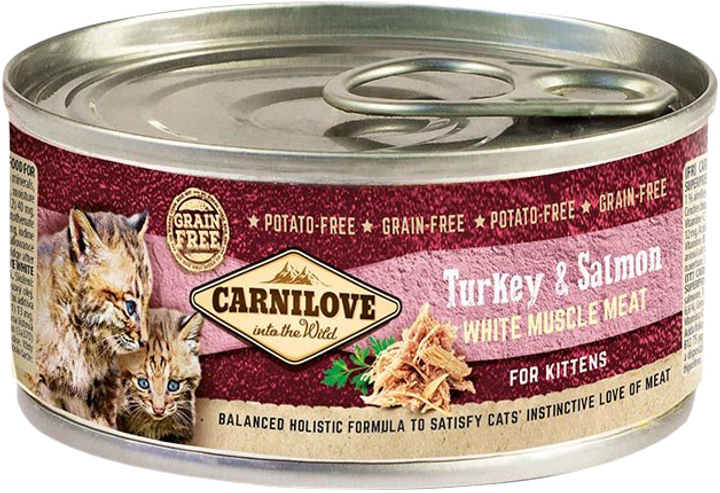 Корм вологий Carnilove Cat k для кошенят, індичка, лосось, 100 г ...