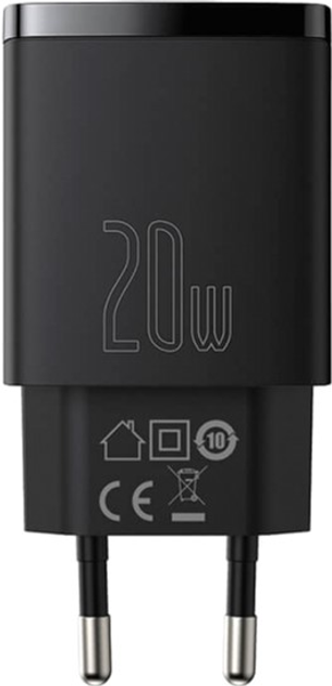 Ładowarka sieciowa Baseus Compact Quick Charger U+C 20W EU Czarny (CCXJ-B01) - obraz 2