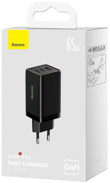 Ładowarka sieciowa Baseus GaN5 Pro 65W 2 x Type-C + USB + Cable Type-C to Type-C 100W Czarny (CCGP120201) - obraz 6