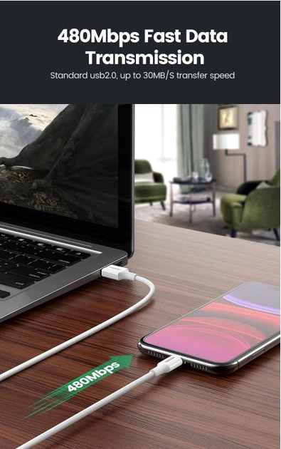 Кабель зарядний Ugreen MFi сертифікований lightning 1 м White (US155) - зображення 6