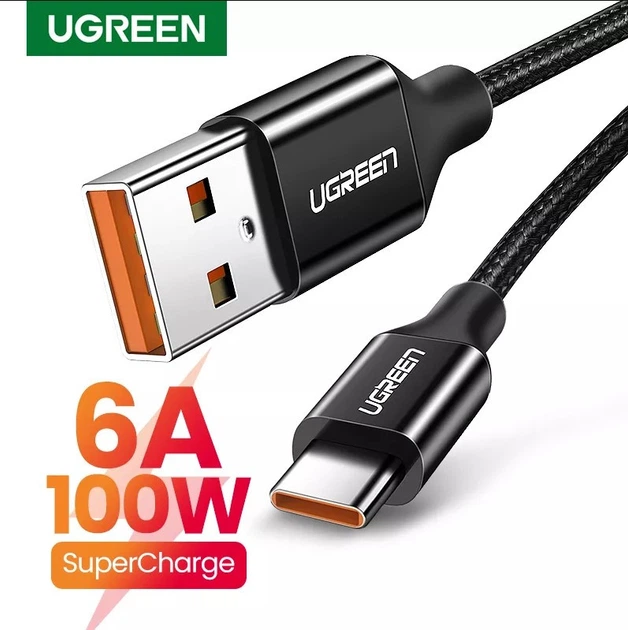 Зарядний кабель Ugreen Type-C 5A 40W Huawei Supercharge 0.5М Black Nylon (US279) - зображення 10