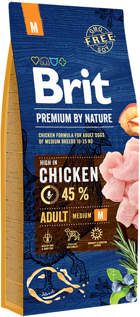 Сухий корм для дорослих собак середніх порід Brit Premium Dog Adult M з куркою 15 кг (8595602526376) - зображення 1